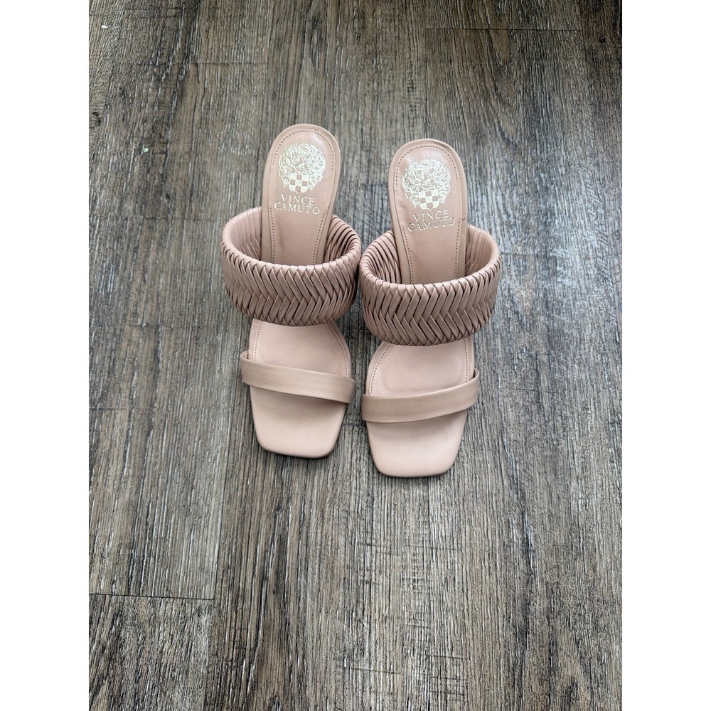 Vince Camuto Nude Blush Braided Block Heel Mule Sandals Women's Size 8